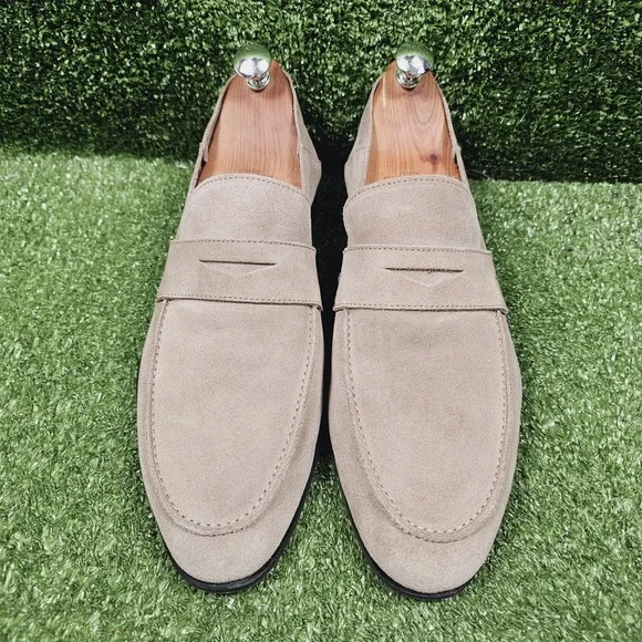 Elegant Men's Beige Suede Slip-On Loafers - Picture 2 of 9